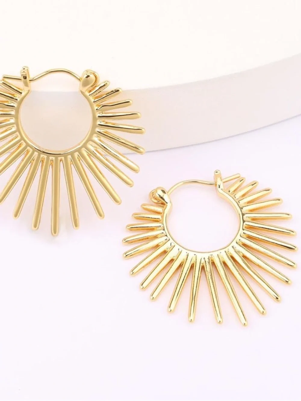 Trendy Gold Sunburst Hoop Earrings